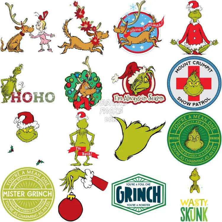 99 Grinch Cartoon Christmas Designs Bundle Png