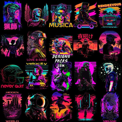 99 Neo Retro Future Streetwear Designs Bundle Png + Eps
