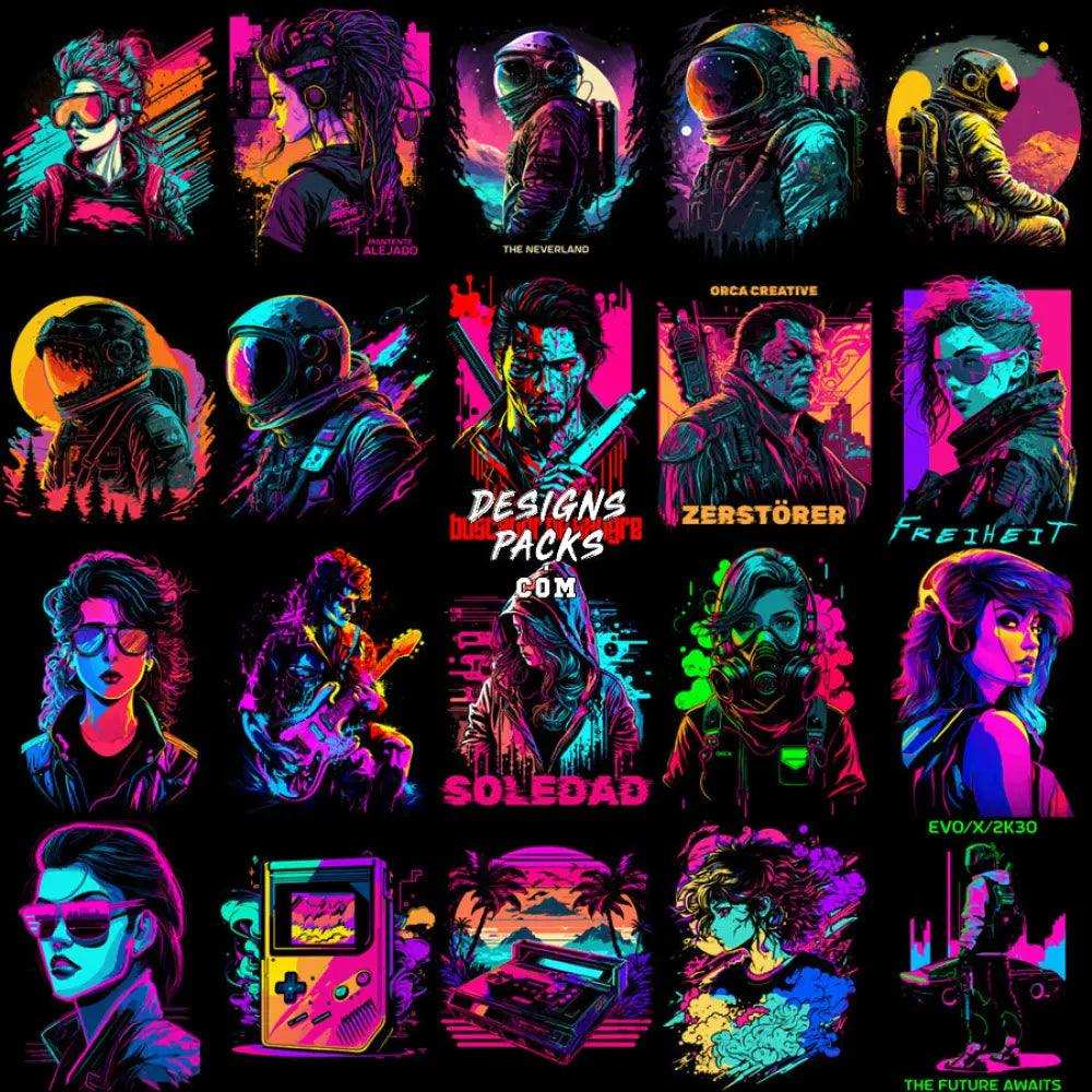 99 Neo Retro Future Streetwear Designs Bundle Png + Eps