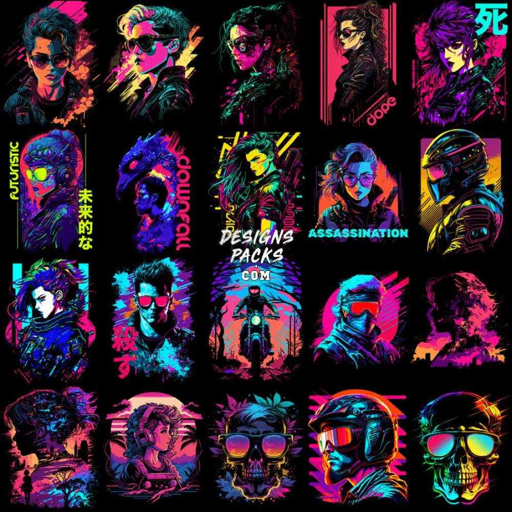 99 Neo Retro Future Streetwear Designs Bundle Png + Eps
