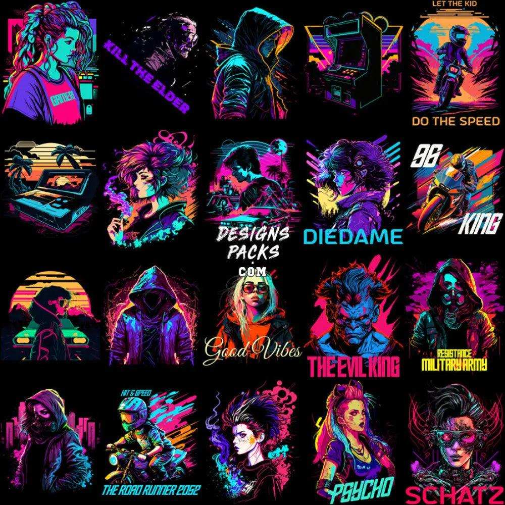 99 Neo Retro Future Streetwear Designs Bundle Png + Eps