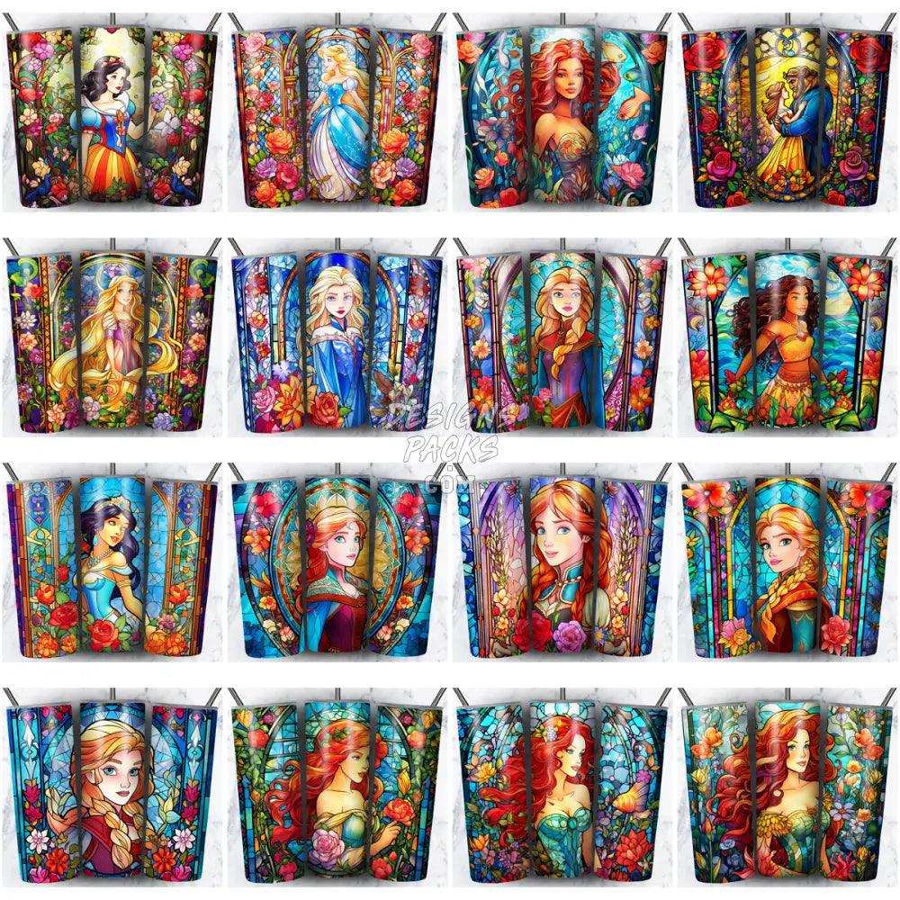 99 Princesses Stained Glass Cartoon Tumbler Wrap Bundle Jpg