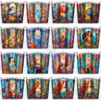Load image into Gallery viewer, 99 Princesses Stained Glass Cartoon Tumbler Wrap Bundle Jpg

