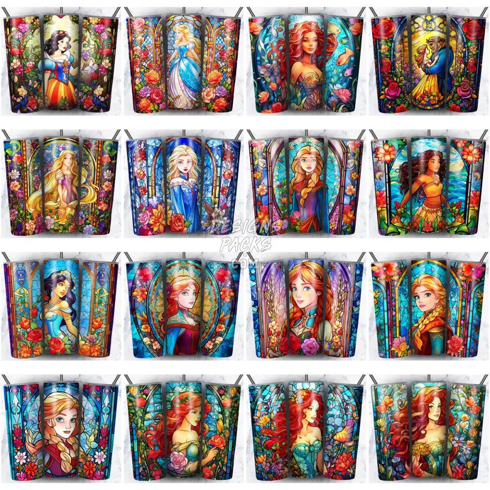 99 Princesses Stained Glass Cartoon Tumbler Wrap Bundle Jpg