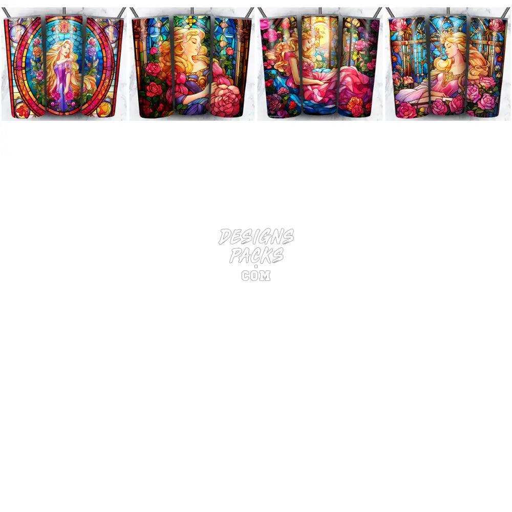 99 Princesses Stained Glass Cartoon Tumbler Wrap Bundle Jpg