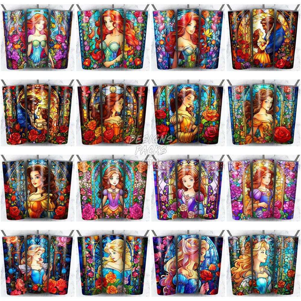99 Princesses Stained Glass Cartoon Tumbler Wrap Bundle Jpg