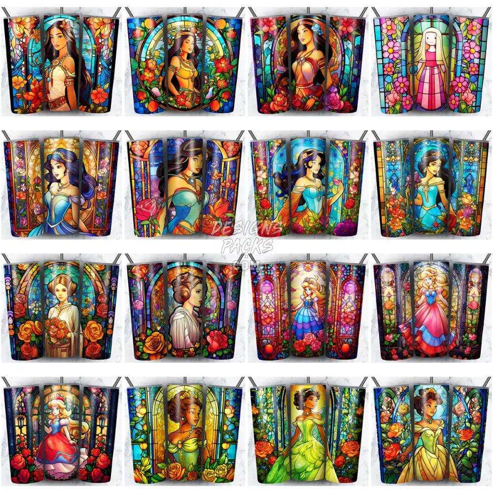 99 Princesses Stained Glass Cartoon Tumbler Wrap Bundle Jpg