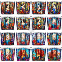Load image into Gallery viewer, 99 Princesses Stained Glass Cartoon Tumbler Wrap Bundle Jpg
