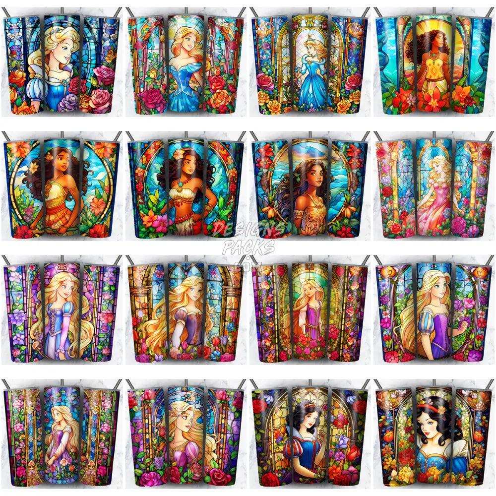 99 Princesses Stained Glass Cartoon Tumbler Wrap Bundle Jpg