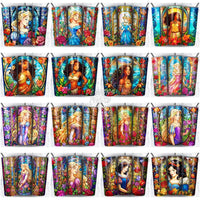 Load image into Gallery viewer, 99 Princesses Stained Glass Cartoon Tumbler Wrap Bundle Jpg
