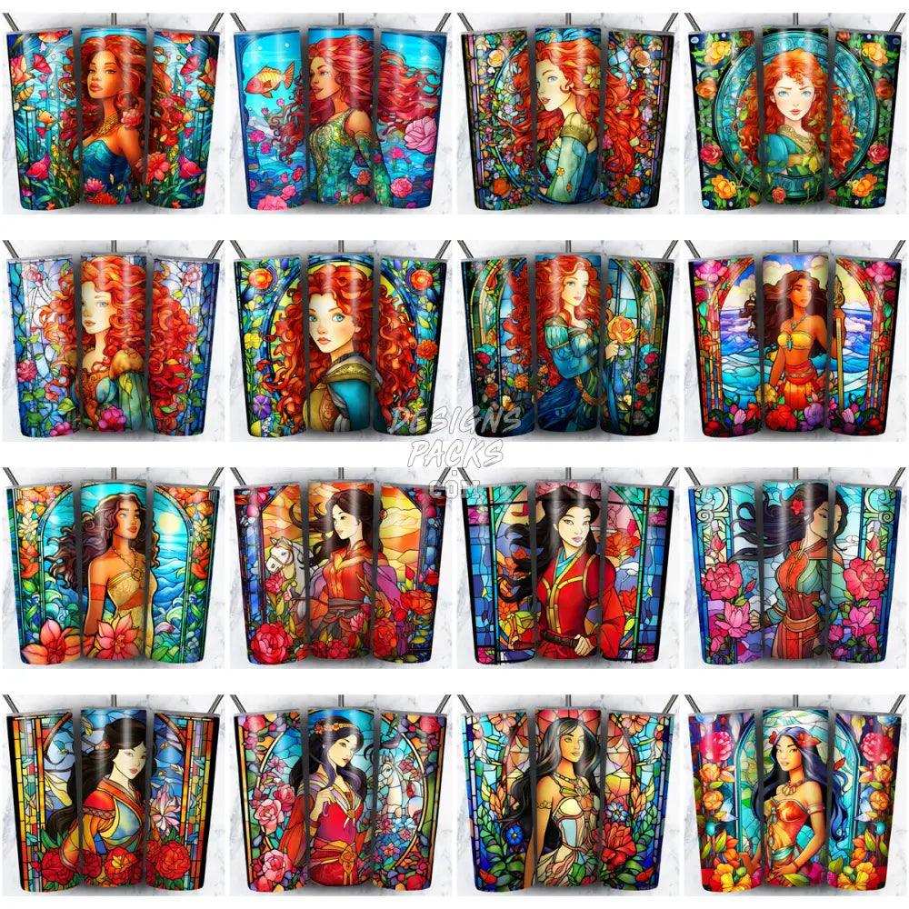 99 Princesses Stained Glass Cartoon Tumbler Wrap Bundle Jpg