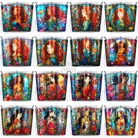 Load image into Gallery viewer, 99 Princesses Stained Glass Cartoon Tumbler Wrap Bundle Jpg
