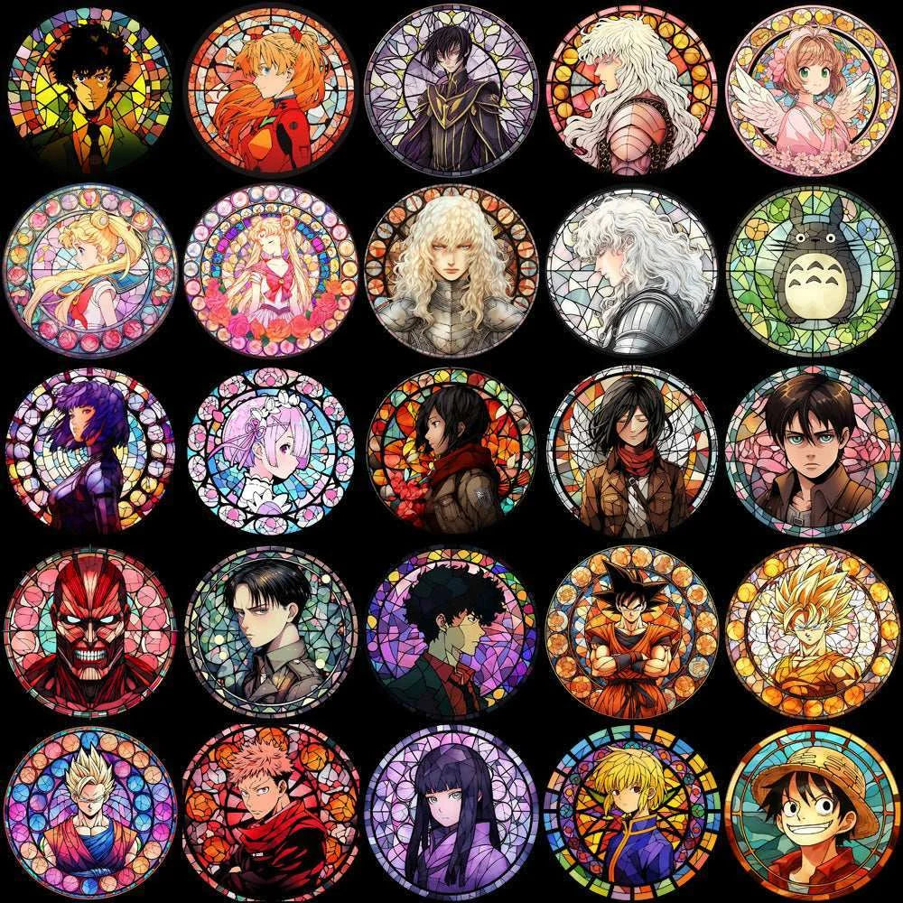 99 Stained Glass Popular Anime Heroes Designs Bundle PNG