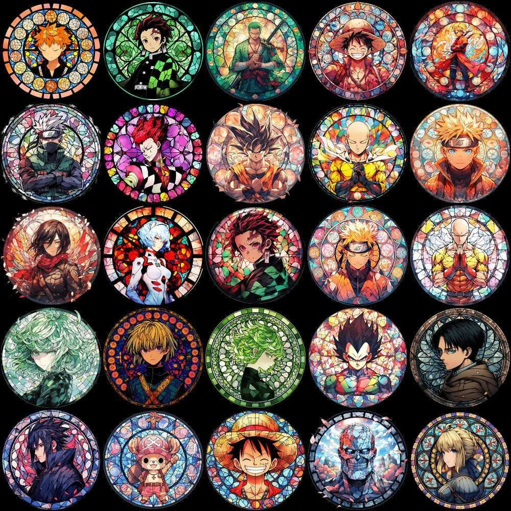 99 Stained Glass Popular Anime Heroes Designs Bundle PNG