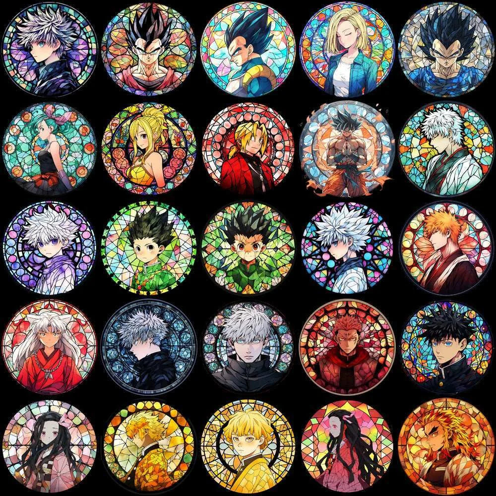 99 Stained Glass Popular Anime Heroes Designs Bundle PNG