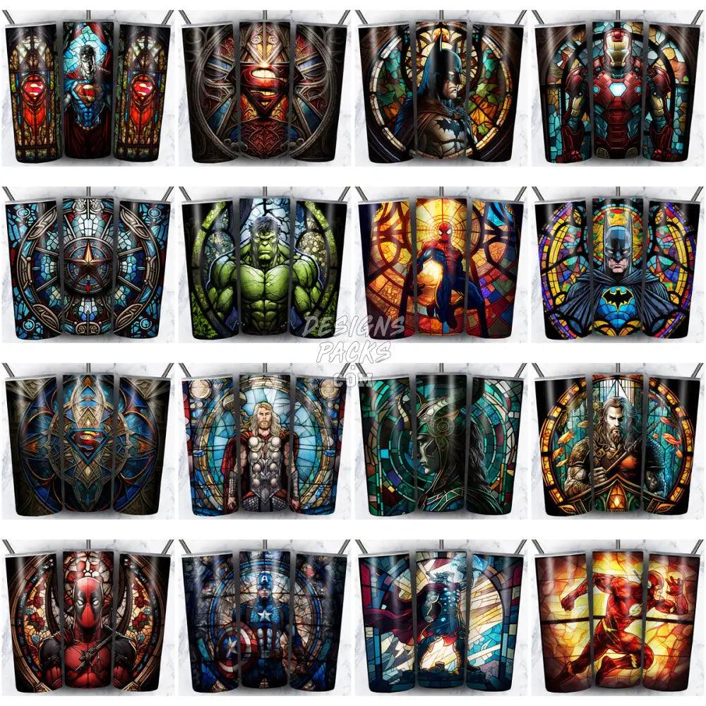 99 Superheroes Stained Glass Tumbler Wrap Bundle Jpg