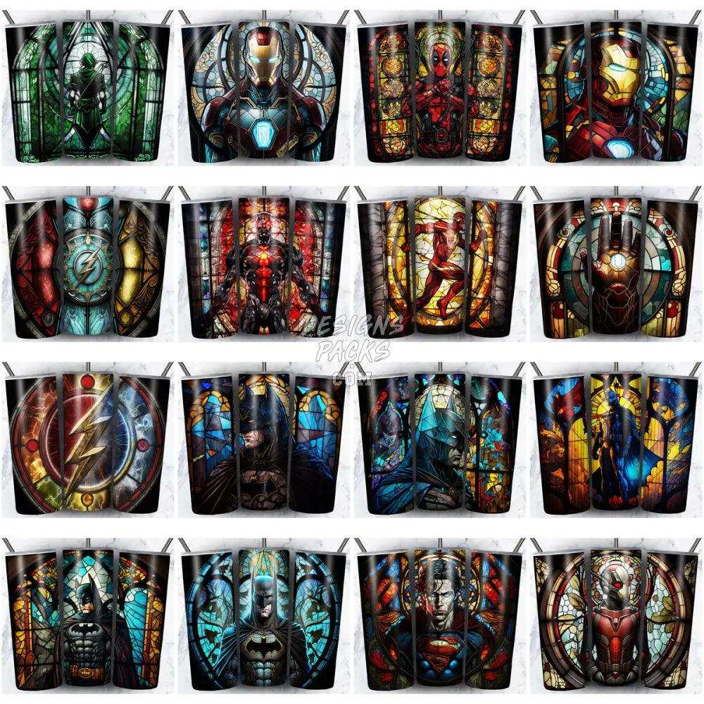 99 Superheroes Stained Glass Tumbler Wrap Bundle Jpg