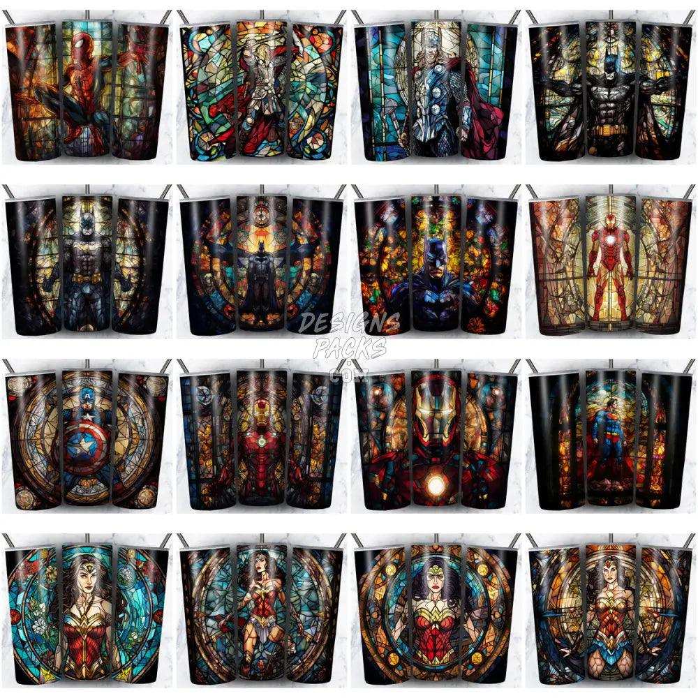 99 Superheroes Stained Glass Tumbler Wrap Bundle Jpg