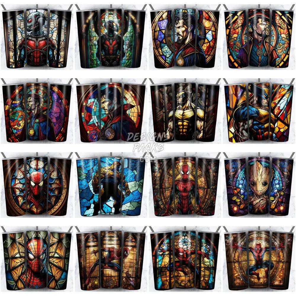 99 Superheroes Stained Glass Tumbler Wrap Bundle Jpg