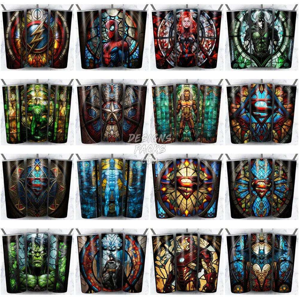 99 Superheroes Stained Glass Tumbler Wrap Bundle Jpg