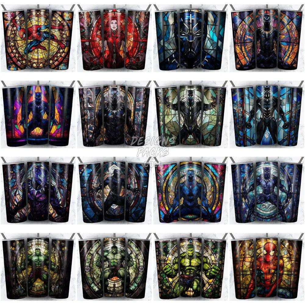 99 Superheroes Stained Glass Tumbler Wrap Bundle Jpg
