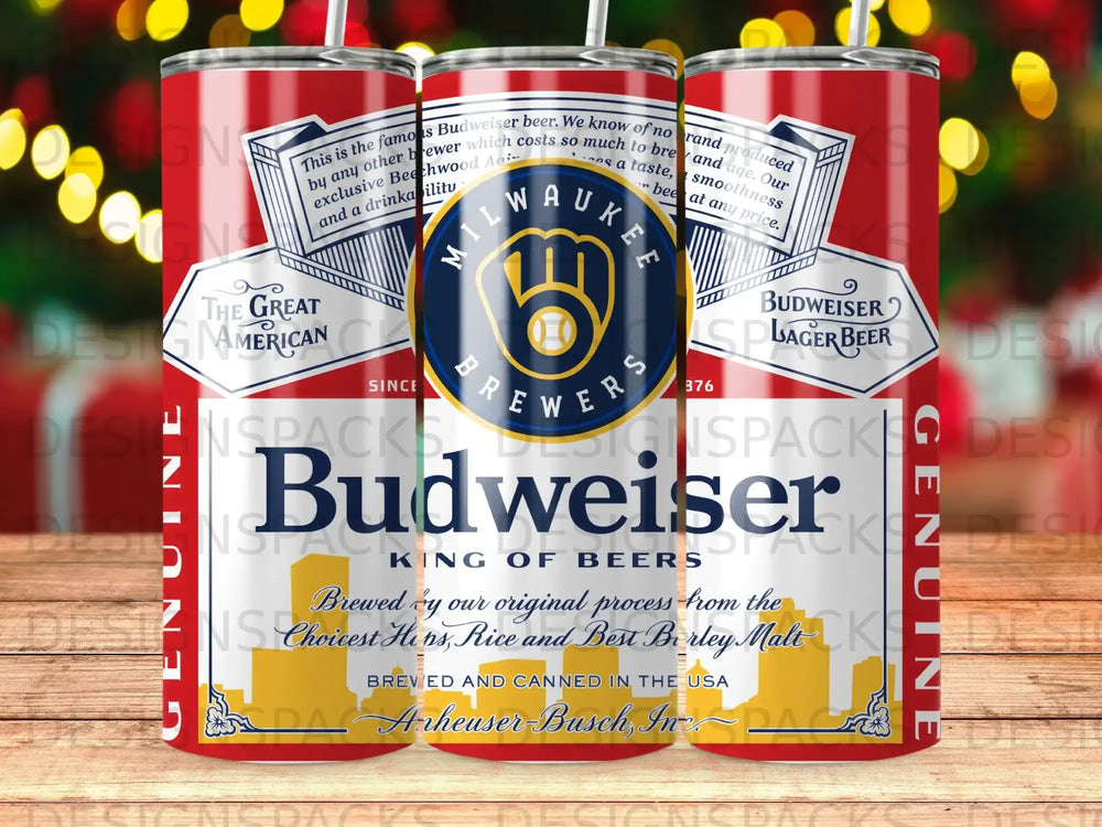 Budweiser king of beers can with red and white branding and beer label.