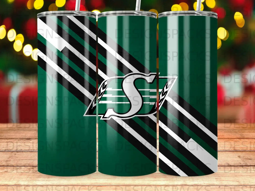 Dark Green Black White S Logo Diagonal Stripes Tumbler product type