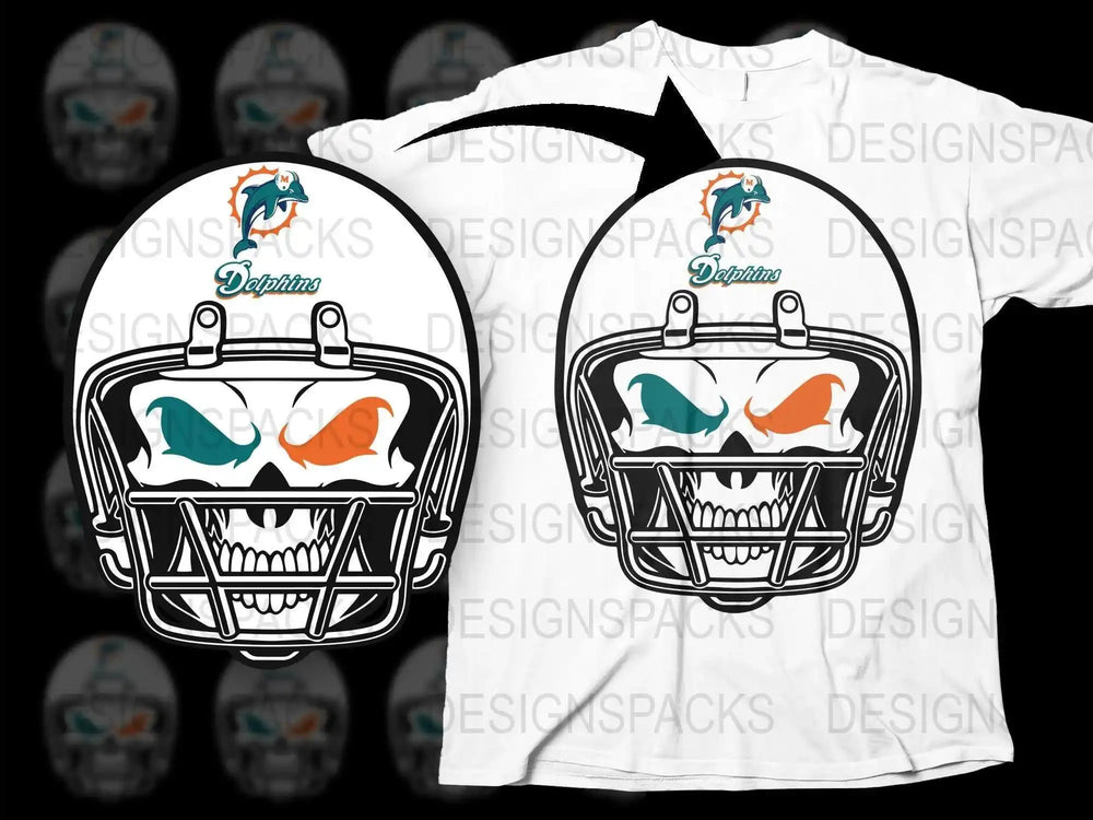 Miami Dolphins Football Helmet Graphic T-Shirt, NFL Sports Fan Apparel, Unisex White Tee