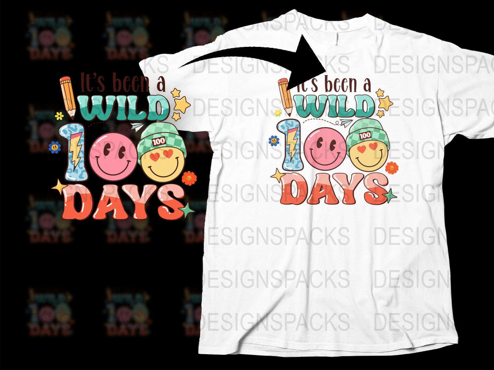 'Wild 100 Days of School' T-Shirt, Colorful Celebration Design, Teacher Gift, Student Milestone, Fun 100th Day Celebration Top for Kids and