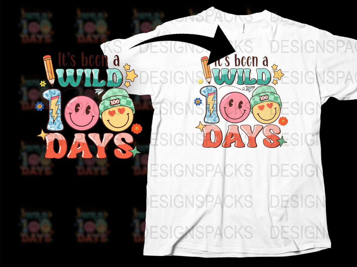 'Wild 100 Days of School' T-Shirt, Colorful Celebration Design, Teacher Gift, Student Milestone, Fun 100th Day Celebration Top for Kids and