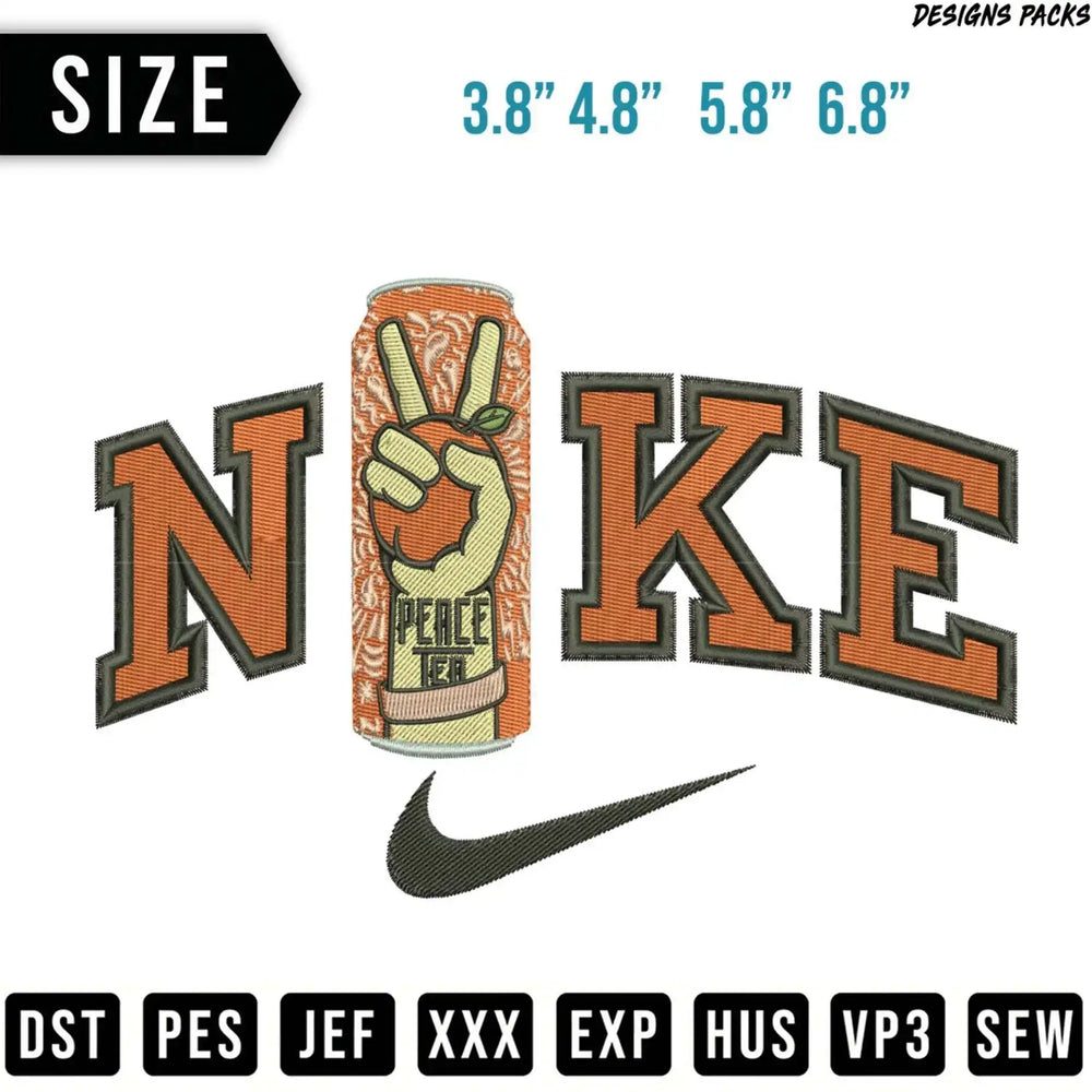 Nike logo with "Peace Tea" can, with size and file format options.