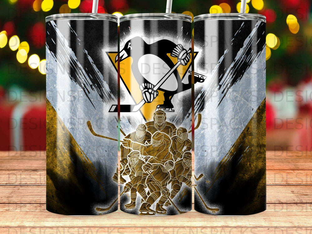 Pittsburgh Penguins hockey team graphic on a tumbler.