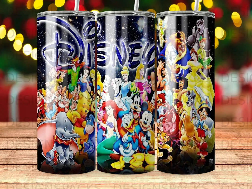 Disney characters collage on a tumbler.