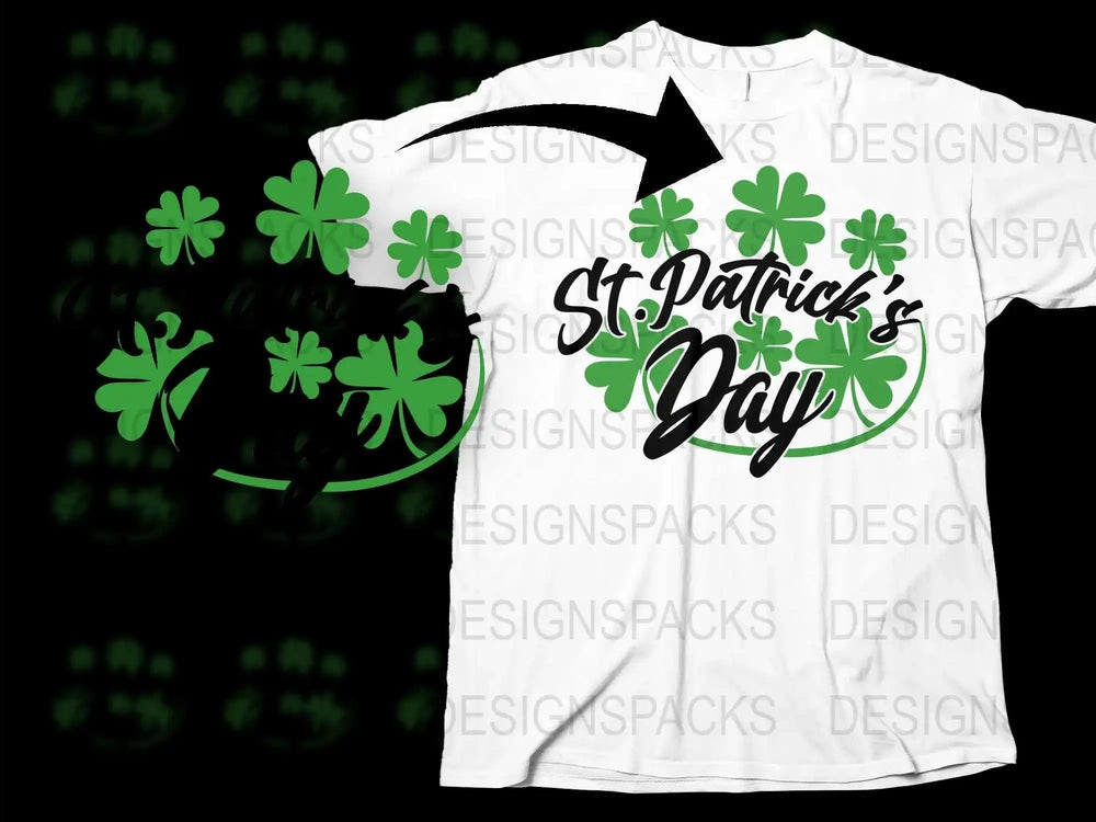 St. Patrick's Day T-Shirt, Lucky Clover Print, White Graphic Tee, Irish Celebration Outfit