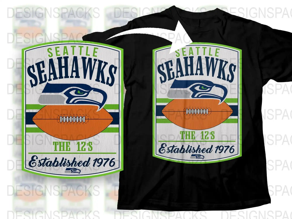Seattle Seahawks Vintage Logo T-Shirt, Retro Football Fan Apparel, Established 1976 Graphic Tee