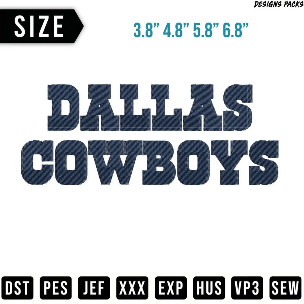 Dallas Cowboys logo text with size options and file formats.