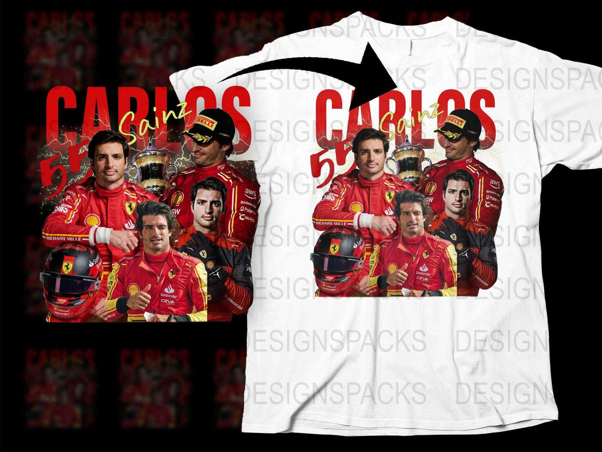 Carlos Sainz F1 Racing Driver Graphic T-Shirt, Scuderia Ferrari Team Merch, Motorsport Fan Apparel, Casual Sports Tee