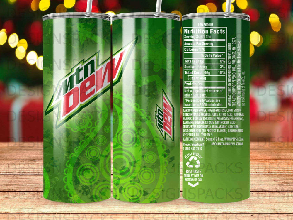 Mtn Dew can with nutrition facts and ingredient list