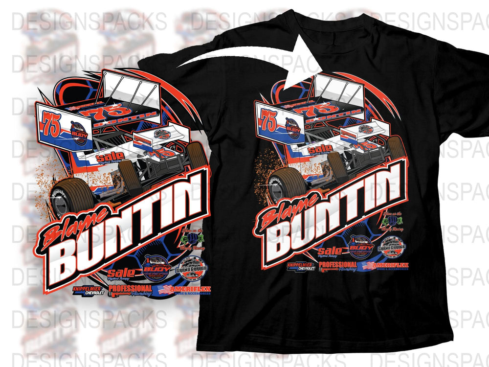 Blayne Bunting Racing T-Shirt, Graphic Sprint Car Design, Motorsport Apparel, Speedway Fan Gear, Bold Text, Casual Wear