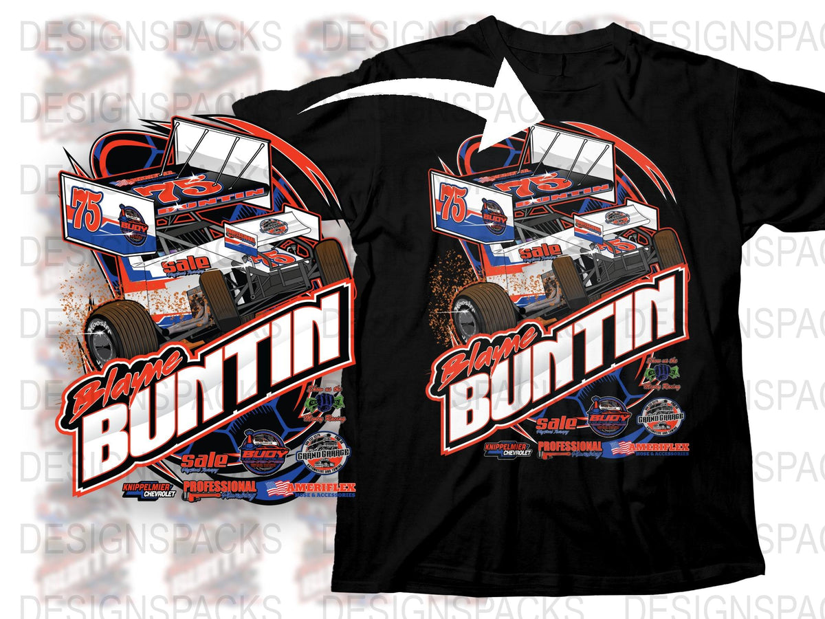 Blayne Bunting Racing T-Shirt, Graphic Sprint Car Design, Motorsport Apparel, Speedway Fan Gear, Bold Text, Casual Wear