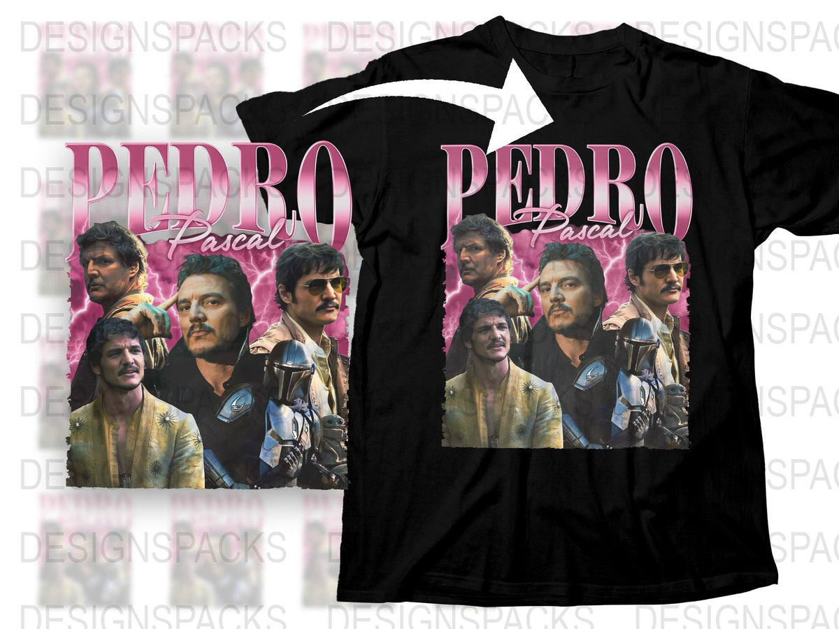 Pedro Pascal Fan T-Shirt, Retro Style Graphic Tee with Multiple Poses, Casual Wear