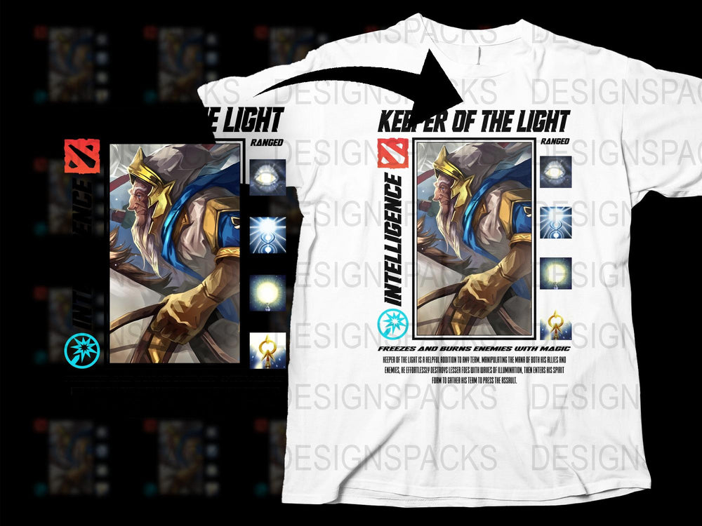 Keeper of the Light Dota Inspired Graphic T-Shirt, Gaming Apparel, Unisex White Tee with Hero Print