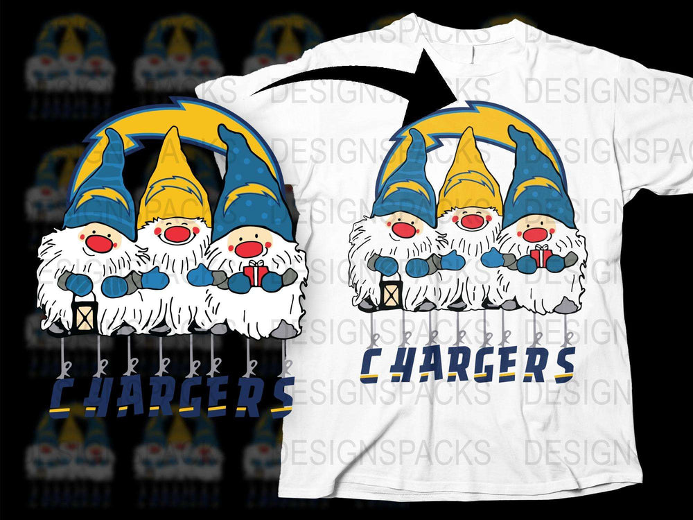 Christmas Gnome T-Shirt, Blue and Yellow Festive Graphic Tee, Holiday Casual Wear for Chargers Fans