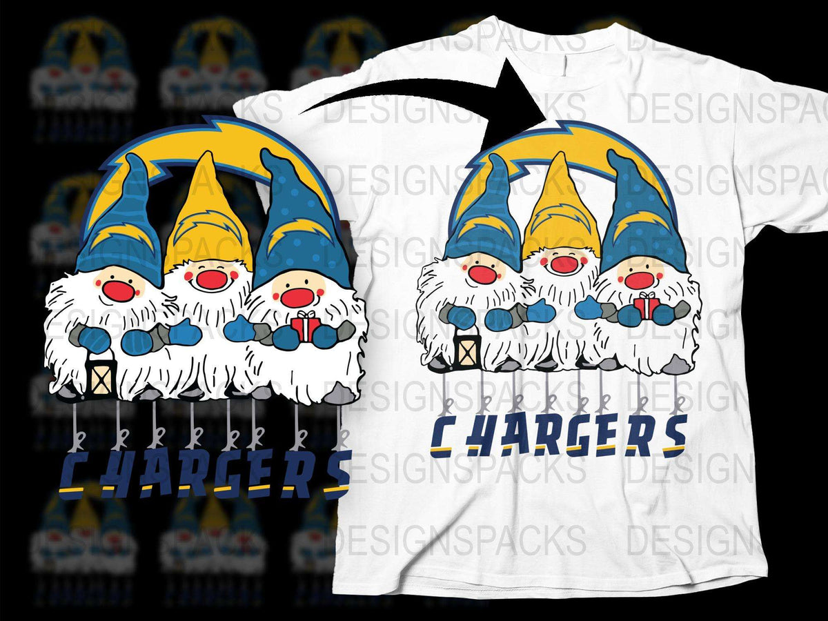 Christmas Gnome T-Shirt, Blue and Yellow Festive Graphic Tee, Holiday Casual Wear for Chargers Fans