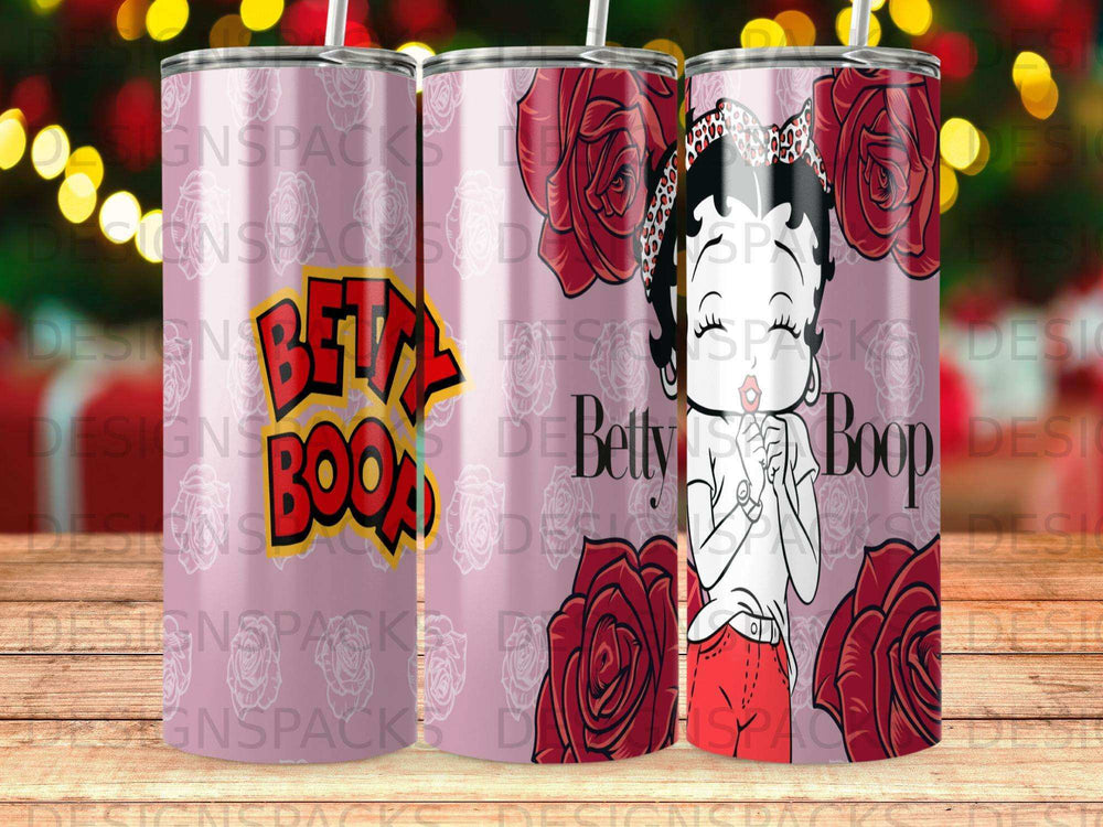 Betty Boop character with roses on a tumbler design.