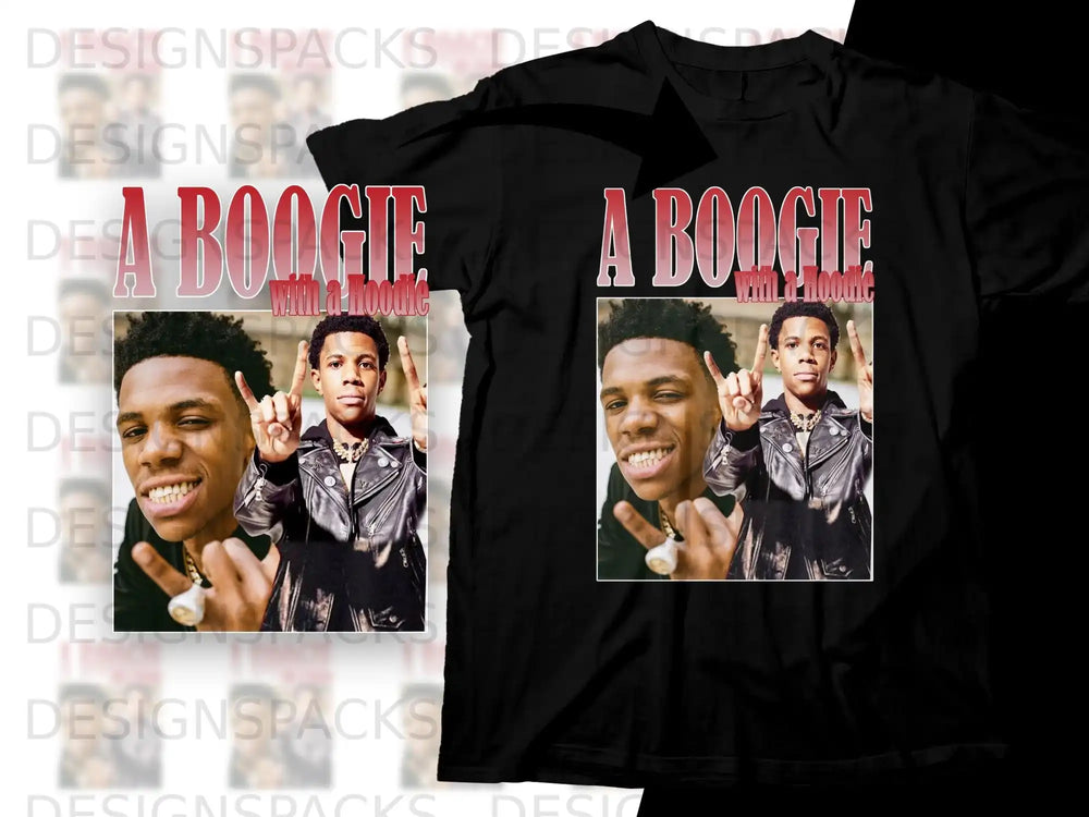 A Boogie with a Hoodie album art on a black t-shirt.