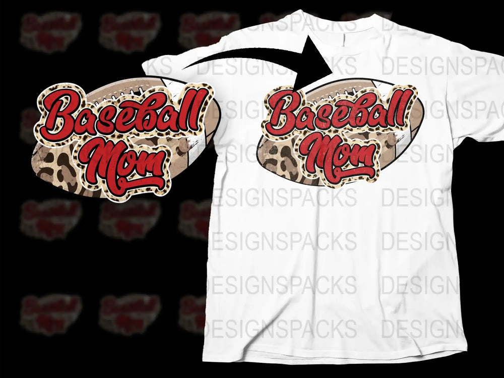 Baseball Mom T-Shirt Leopard Print Sports Mother's Day Gift Graphic Tee Casual Wear