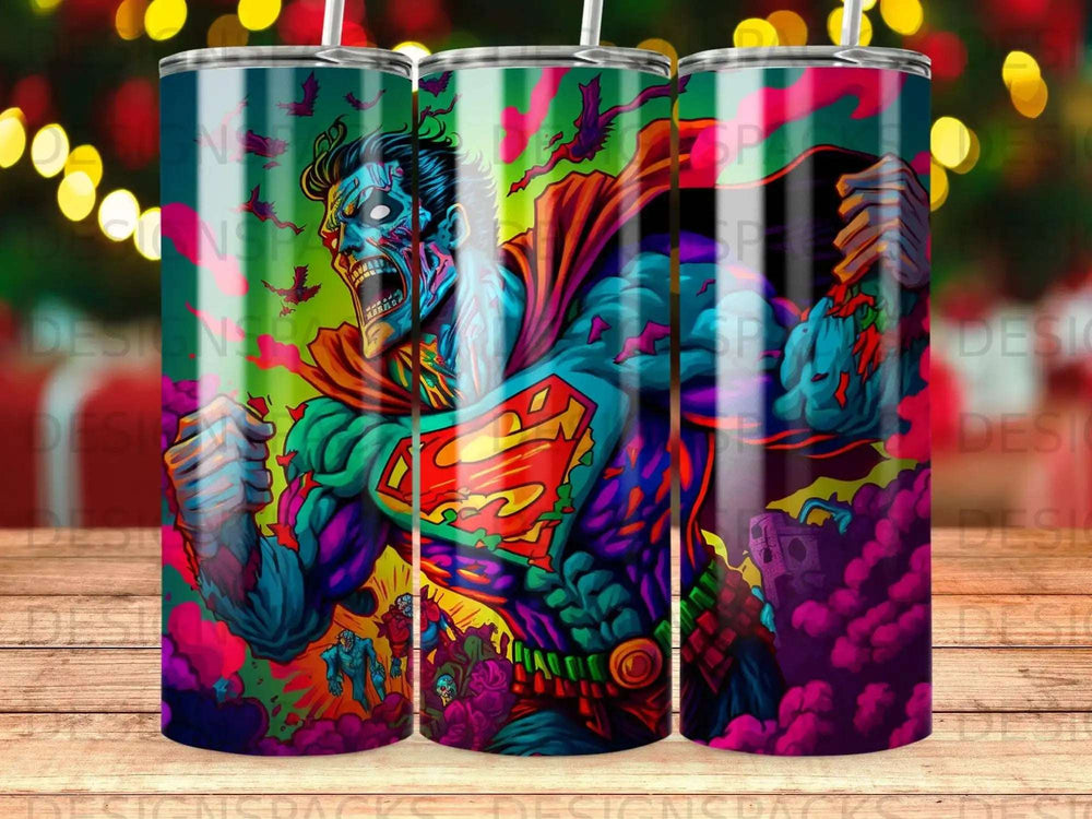 Zombie Superman with Superman logo on chest, in a colorful comic book style.