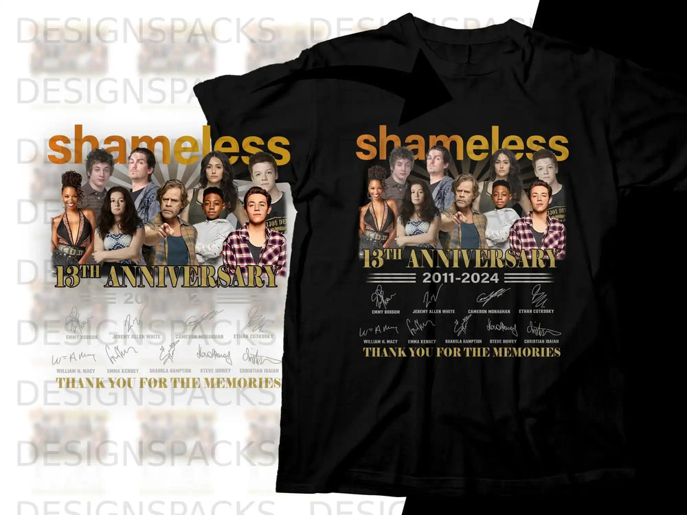 Shameless 13th Anniversary t-shirt with cast and "Thank You for the Memories" text.