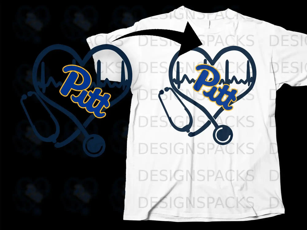 Pitt Heartbeat Stethoscope Design Graphic T-Shirt